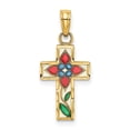 thumbnail image 1 of Auriga Fine Jewelry 14K Yellow Gold Enameled W/ Flower Cross Charm for Women (L - 16.4 mm, W - 11 mm), 1 of 6