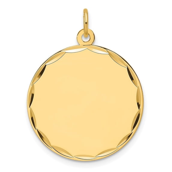 Auriga 14k Yellow Gold Etched .009 Gauge Round Disc Charm for Women(L- 28.6mm, W- 22.9mm)