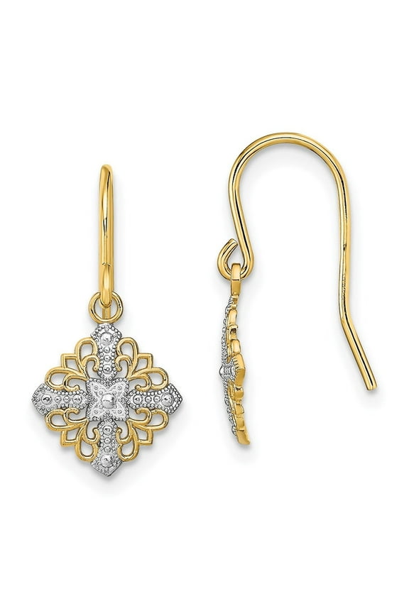 Fine Jewelry 14K Yellow Gold Fancy Filigree Dangle Earrings for Women(L- 20mm, W-10mm)
