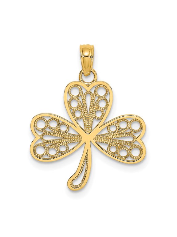 14k Yellow Gold Filigree 3-Leaf Clover Charm for Women