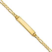 Auriga 14k Yellow Gold Flat Figaro Link Diamond Cut ID Bracelet 8inch for Women