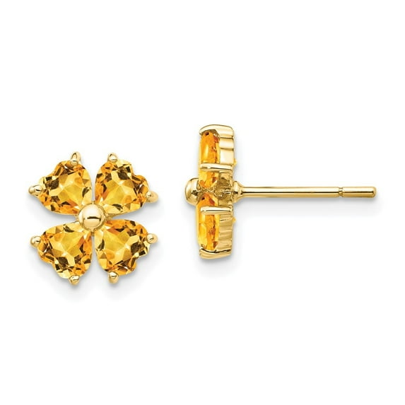 Auriga 14k Yellow Gold Heart-Shaped Citrine Flower Stud Earrings(L- 9mm, W- 9mm) for Women