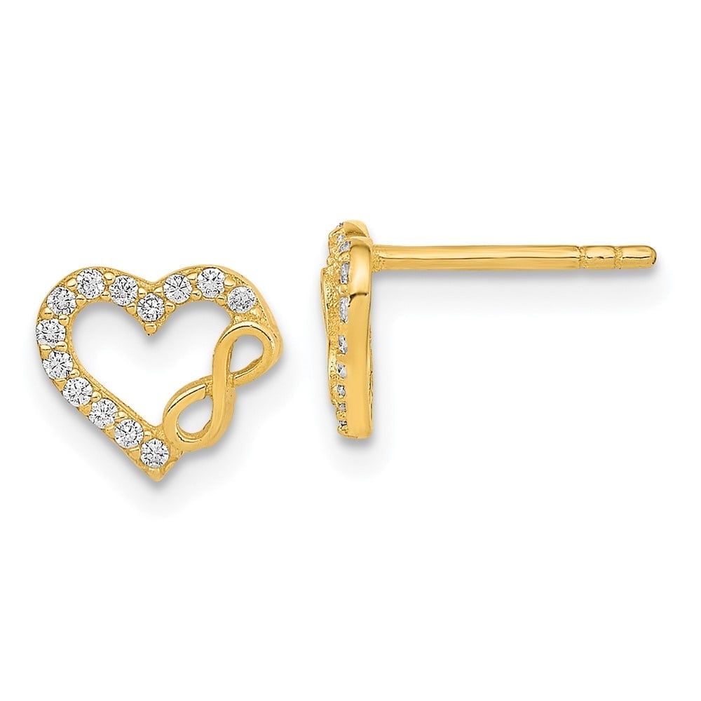 Auriga 14k Yellow Gold Heart and Infinity Sign CZ Stud Earrings (L- 7.5mm, W- 8.25mm) for Women