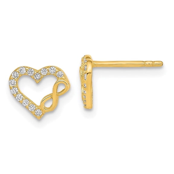 Auriga 14k Yellow Gold Heart and Infinity Sign CZ Stud Earrings (L- 7.5mm, W- 8.25mm) for Women
