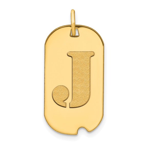 Auriga Fine Jewelry 14K Yellow Gold Letter J Initial Dog Tag Pendant for Women(L- 24.6 mm, W- 13.19 mm)