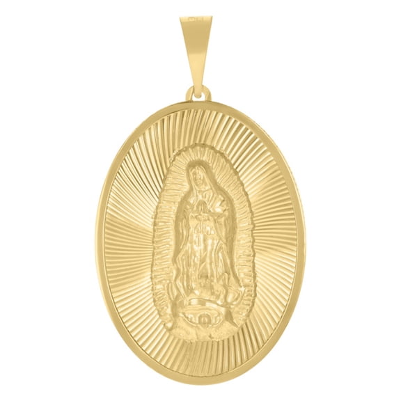 Auriga 14k Yellow Gold Medallion Oval Guadalupe/Mother Marry Charm Pendant (L- 51.6mm W-29.3mm)