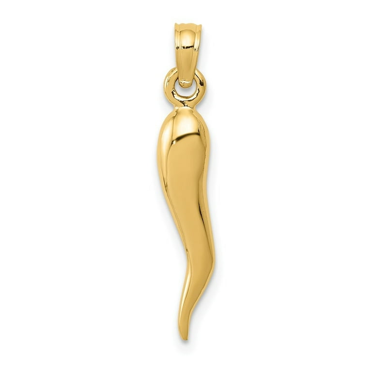 14k Yellow Gold Medium 25mm Solid 3-D Italian Horn Pendant 14k Yellow Gold Medium 25mm Solid 3-D Italian Horn Pendant