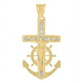 thumbnail image 1 of Auriga 14k Yellow Gold Men's CZ Anchor Crucifix Cross Religious Charm Pendant (L- 33.4mm, W- 16.7mm), 1 of 4