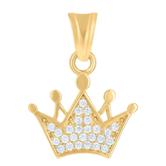 Auriga Fine Jewelry 14K Yellow Gold Men's Cubic-Zirconia Crown Fashion Charm Pendant (L- 19.2mm, W- 14.3mm)