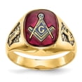 thumbnail image 1 of Auriga 14k Yellow Gold Men's Polished and Textured with Black Enamel and Lab Created Ruby Masonic Ring Size- 10, 1 of 6