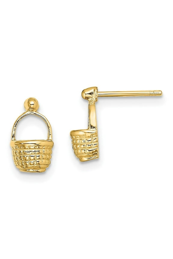 Fine Jewelry 14K Yellow Gold Mini Basket Flat Back Dangle Earrings for Women(L-10.1mm, W-6mm)