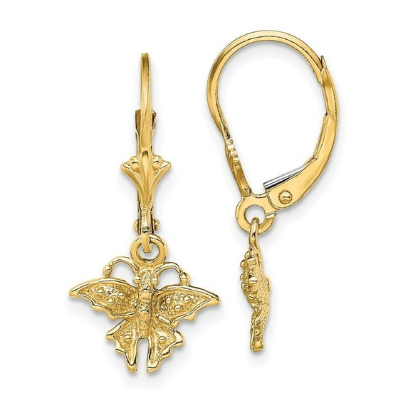 Auriga 14k Yellow Gold Mini Butterfly Dangle Earrings for Women(L- 25.6mm, W-11.8mm)
