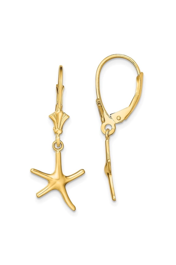 14k Yellow Gold Mini Dancing Starfish Dangle Earrings for Women(L- 26.5mm, W-10.6mm)