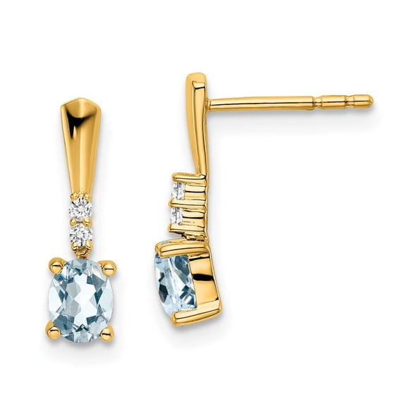 Auriga 14k Yellow Gold Oval Aquamarine and Diamond Dangle Earrings for Women