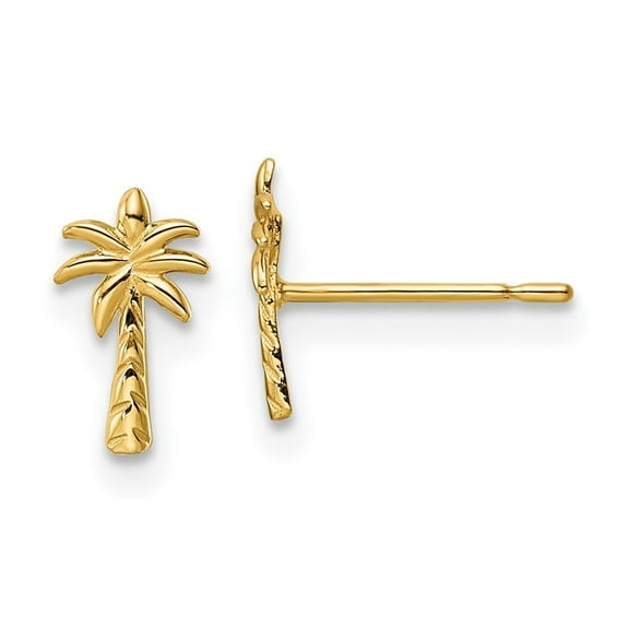 Auriga Fine Jewelry 14K Yellow Gold Palm Tree Stud Earrings for Women(L- 8.4mm, W-5.3mm)