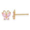 thumbnail image 1 of Auriga 14k Yellow Gold Pink CZ Butterfly Stud Earrings for Women(L- 6.6mm, W- 6.3mm), 1 of 5