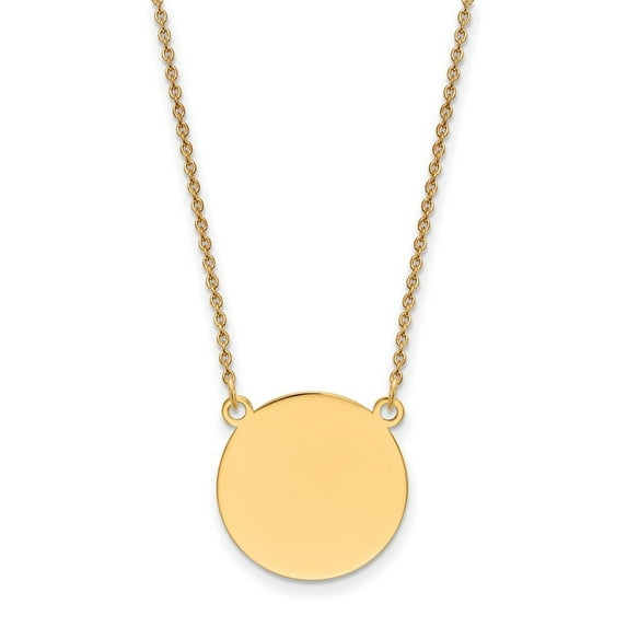 Auriga 14k Yellow Gold Plain Circular Engravable Disc Necklace 18inch for Women