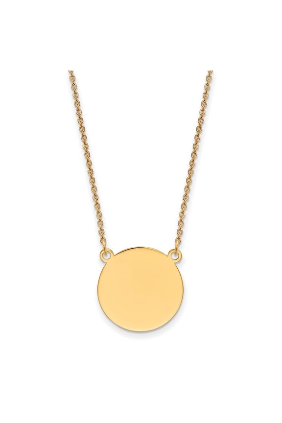 14k Yellow Gold Plain Circular Engravable Disc Necklace 18inch for Women