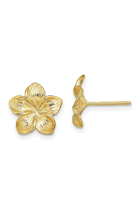 Fine Jewelry 14K Yellow Gold Plumeria Flower Stud Earrings for Women (L- 11.5mm, W- 11.5mm)