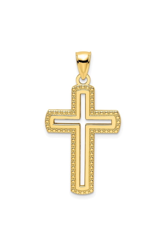 Fine Jewelry 14K Yellow Gold Polished Beaded Cross Pendant for Women (L-39 mm, W-21 mm)
