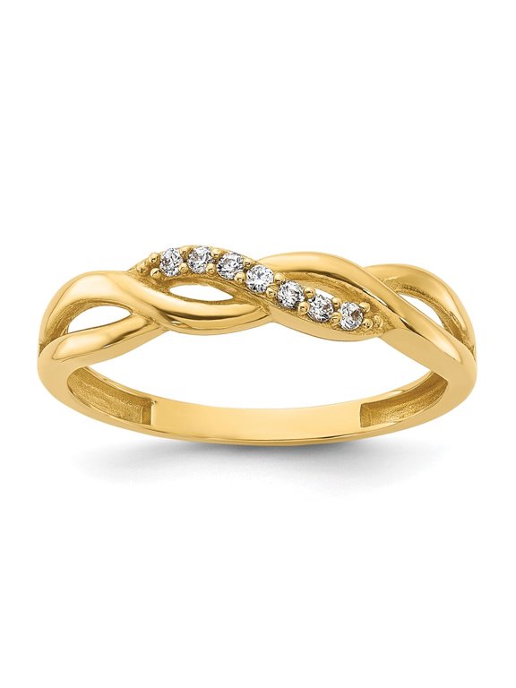14k Yellow Gold Polished CZ Braided Ring for Women Size- 0