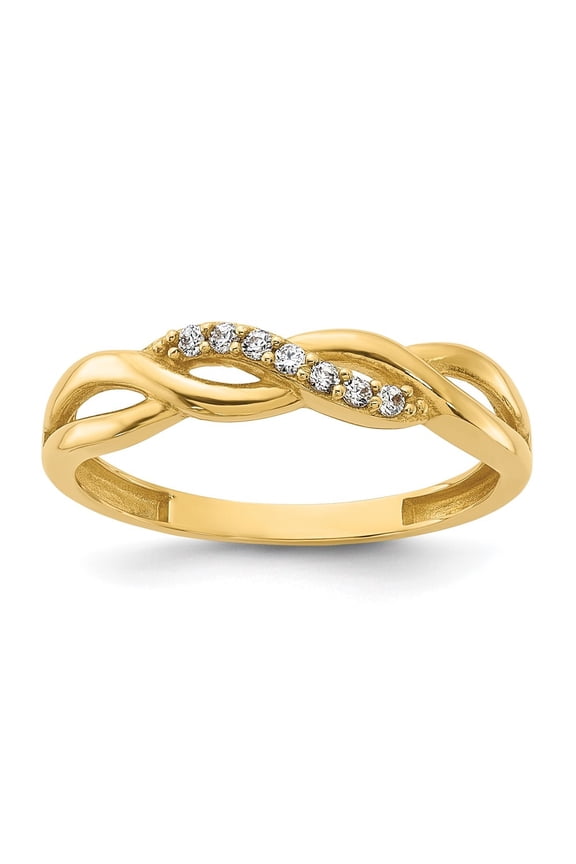 14k Yellow Gold Polished CZ Braided Ring for Women Size- 0