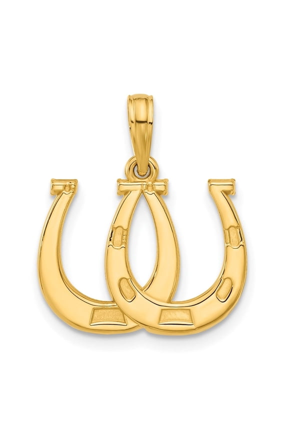 Fine Jewelry 14K Yellow Gold Polished Double Horseshoe Pendant for Women