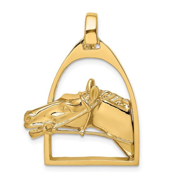 Auriga 14k Yellow Gold Polished Horse Head in Stirrup Charm for Women
