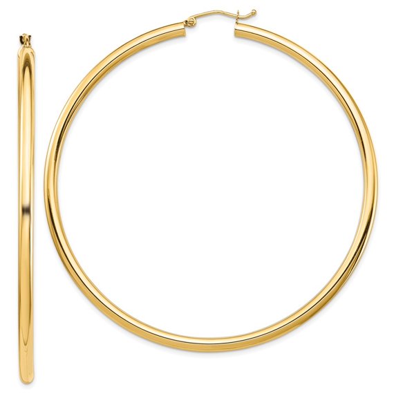 Auriga 14k Yellow Gold Polished Lightweight Round Tube Hoop Earrings for Women (L-71.5mm, W-70mm)