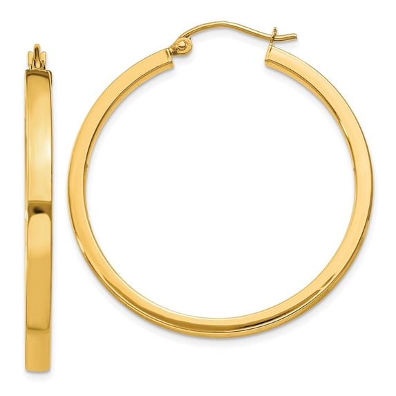 Auriga Fine Jewelry 14K Yellow Gold Polished Rectangle Tube Hoop Earrings for Women (L- 34mm, W- 35mm)