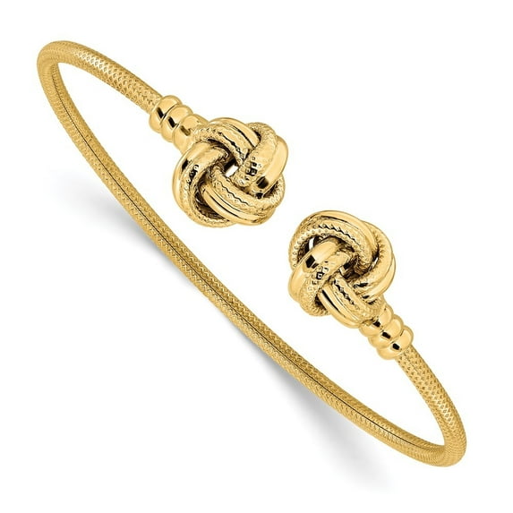 Auriga 14k Yellow Gold Polished and Textured Love Knots Cuff Bracelet for Women