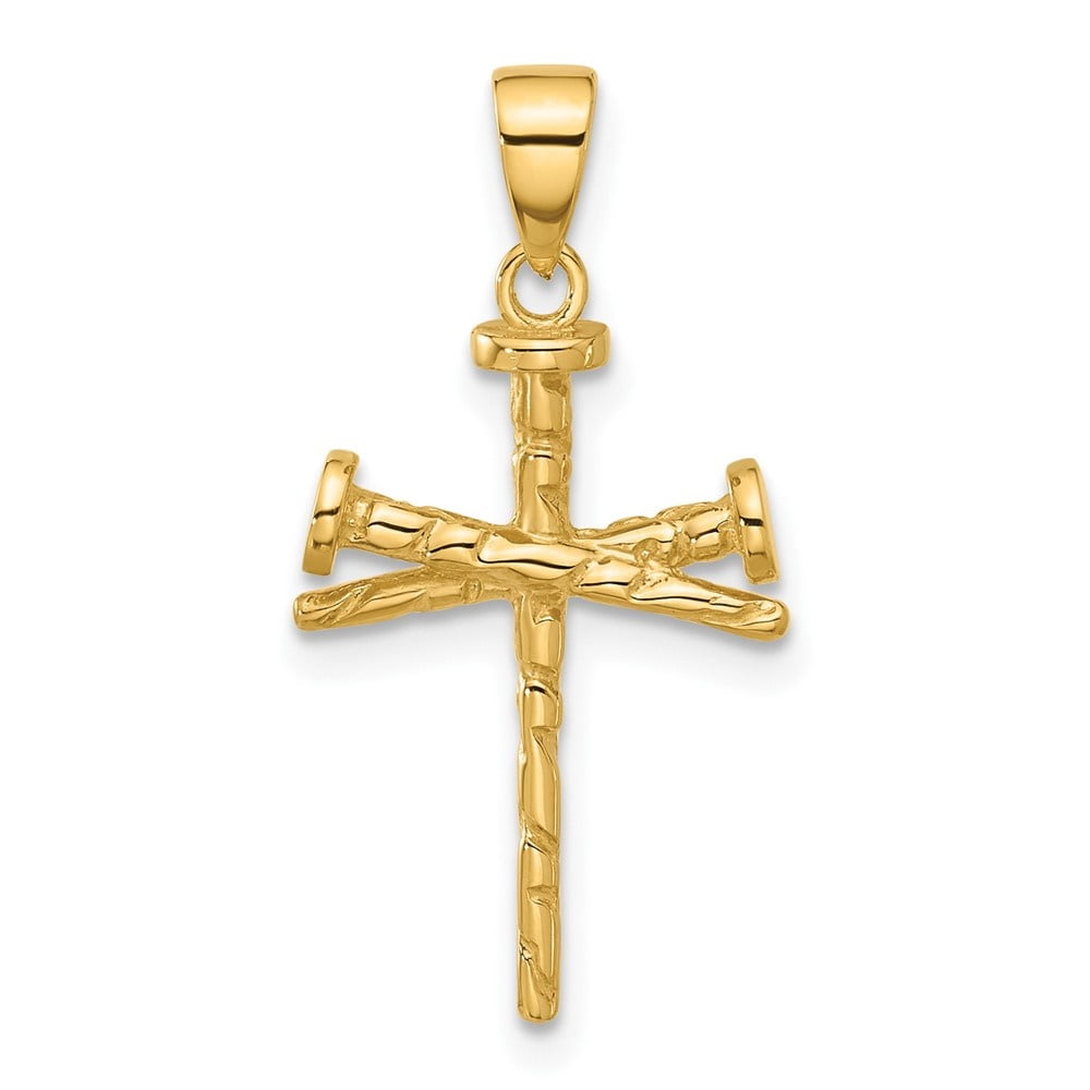 Auriga 14k Yellow Gold Polished and Textured Nails Cross Pendant for Women