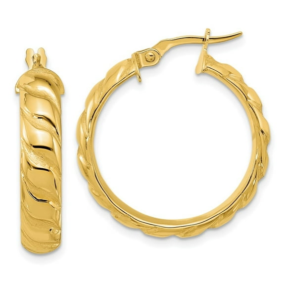 Auriga 14k Yellow Gold Polished and Twisted Hoop Earrings for Women