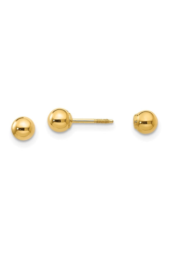 14k Yellow Gold Reversible 4mm Ball Stud Earrings for Women(L-4mm, W-4mm)