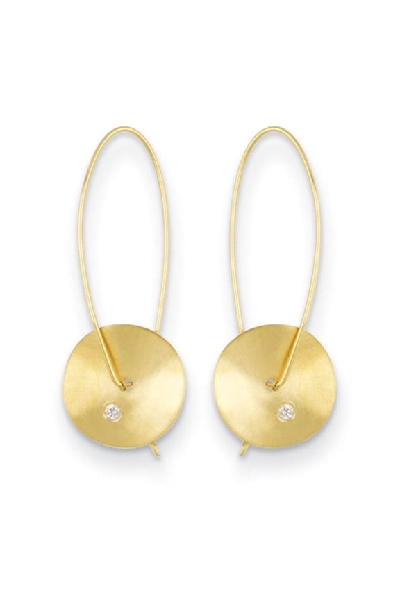 Fine Jewelry 14K Yellow Gold Satin Diamond Disc Threader Earrings for Women (L- 1.72 inch, W- 0.68 inch)