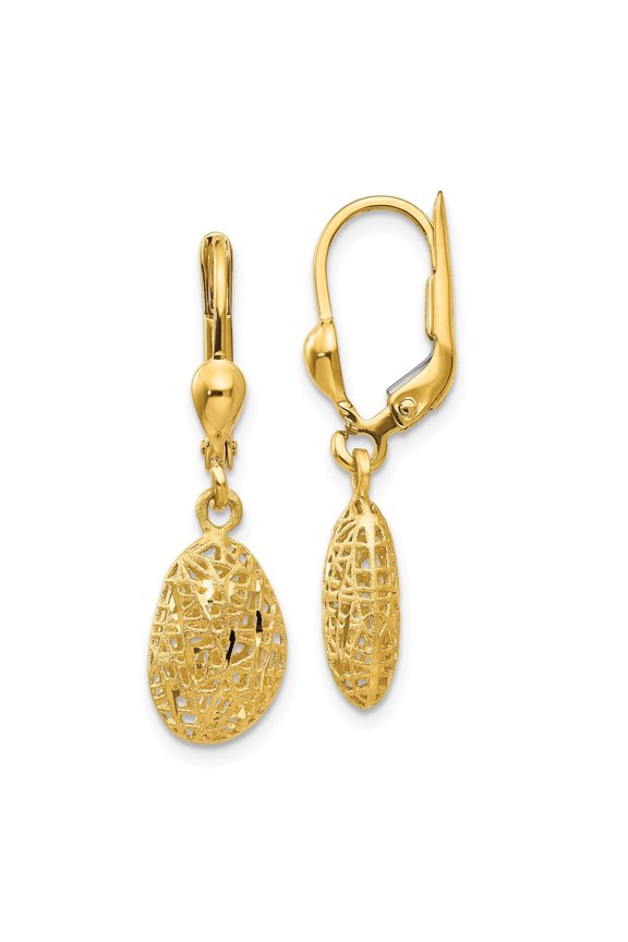 14k Yellow Gold Satin Puff Dangle Earrings for Women(L- 31mm, W-8mm)