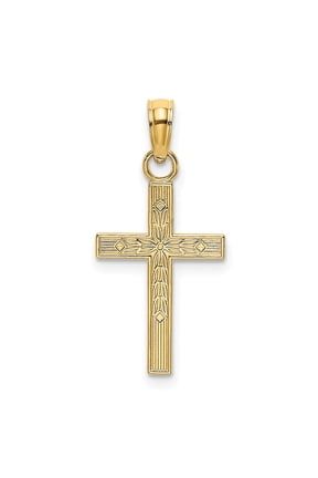 14k Yellow Gold Textured Center Block Cross Charm for Women (Length - 21.3 mm, Width - 10 mm)