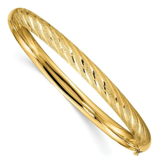 Auriga Fine Jewelry 14K Yellow Gold Textured Diamond-cut Twisted Hinged Bangle Size 7.5 for Women
