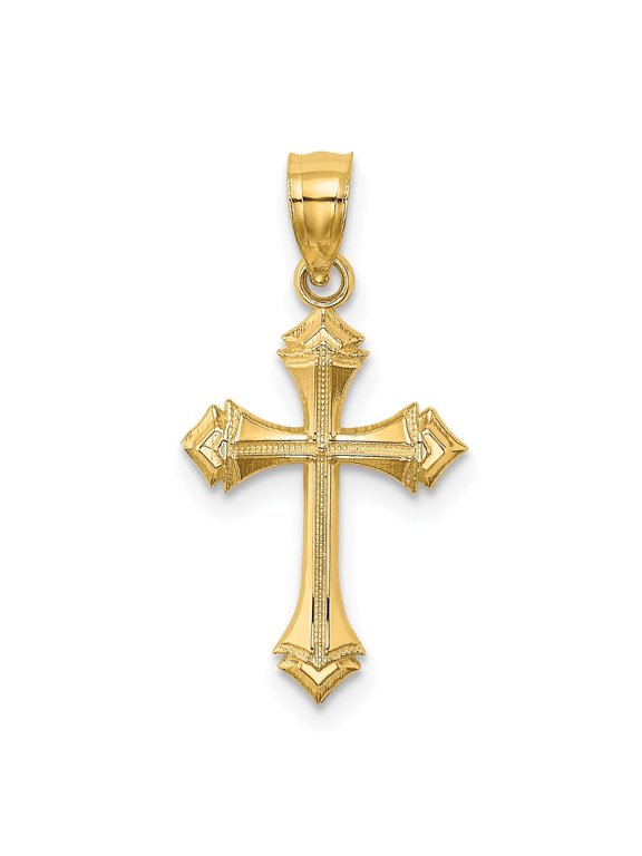 14k Yellow Gold Textured w/ Arrow Ends Cross Charm for Women (L - 22.5 mm, W - 12 mm)