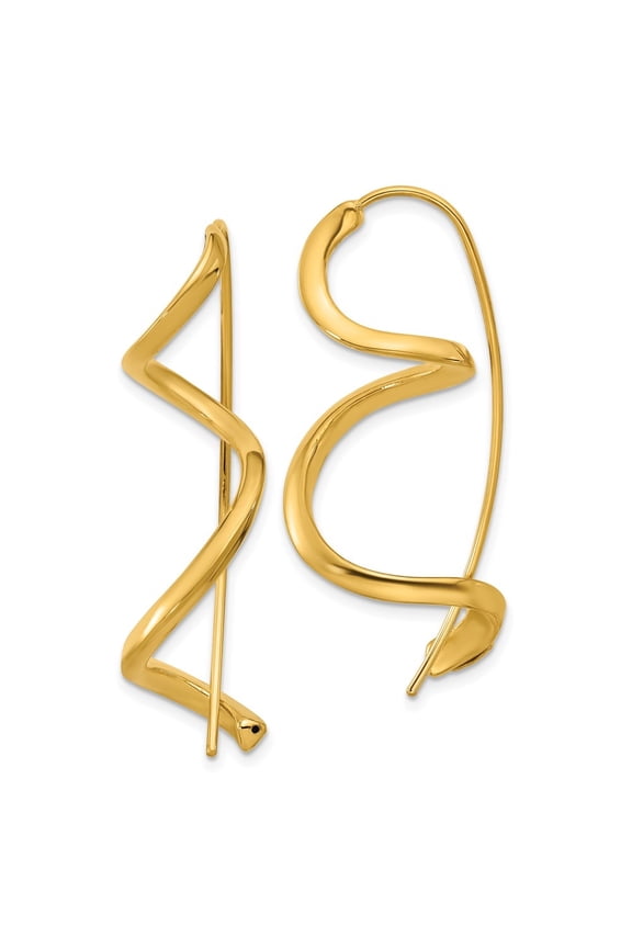 Fine Jewelry 14K Yellow Gold Twisted Swirl Wire Threader Earrings for Women (L- 1.76 inch, W- 0.84 inch)