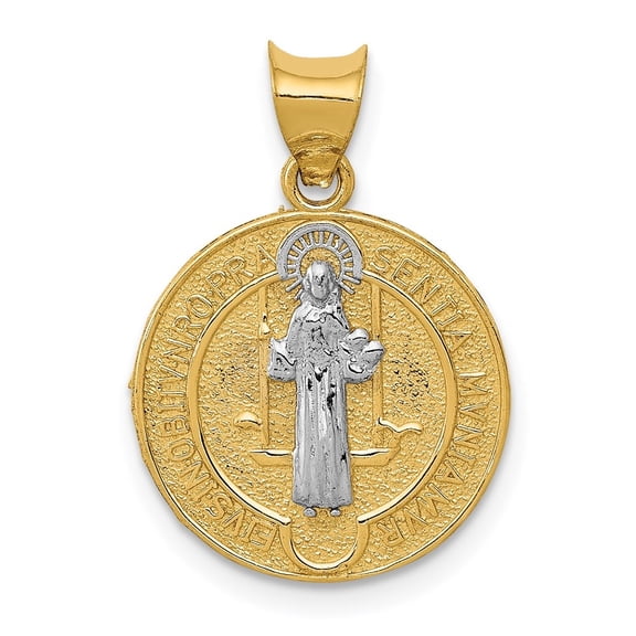 Auriga 14k Yellow Gold With Rhodium Circle St. Benedict Medal Pendant for Women