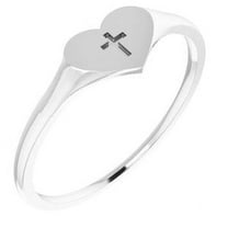 Auriga Fine Jewelry 925 Sterling Silver Heart & Cross Ring Size 3 Valentine's Day Gift for Women