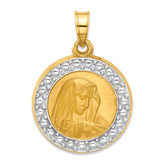 Auriga 14k Yellow Gold and Rhodium Hollow Lady of Sorrows Pendant for Women (L-21.6 mm, W-16.2 mm)