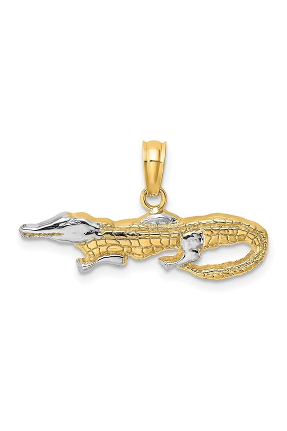 Fine Jewelry 14K Yellow Gold w/Rhodium 2-D Alligator Charm for Women (L - 10.5 mm, W - 24.15 mm)