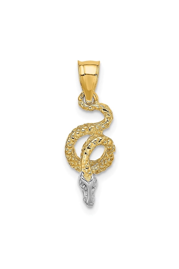14k Yellow Gold w/Rhodium Coiled Snake Charm for Women (Length - 20.58 mm, Width - 7.23 mm)