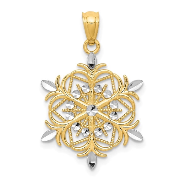 Auriga 14k Yellow Gold w/ Rhodium Diamond-cut Snowflake Pendant for Women