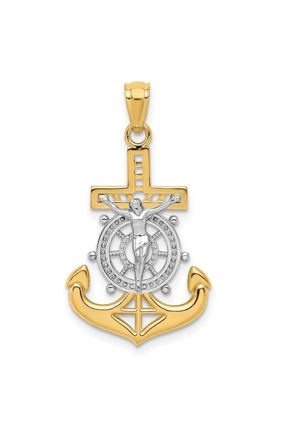14k Yellow Gold w/Rhodium Mariners Crucifix Cross Pendant (Length - 25.5mm, Width - 15.91mm)