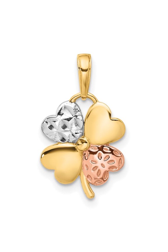 14k Yellow Gold w/Rose and White Rhodium Polished and D/C Clover Pendant for Women