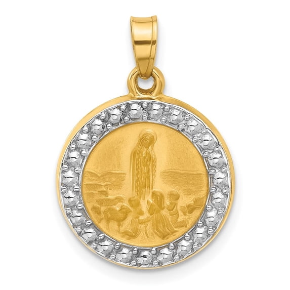 Auriga Fine Jewelry 14K Yellow Gold with Rhodium Satin and Polished St Anthony Medal Circle Pendant for Women (L- 21.5 mm, W- 16.2 mm)