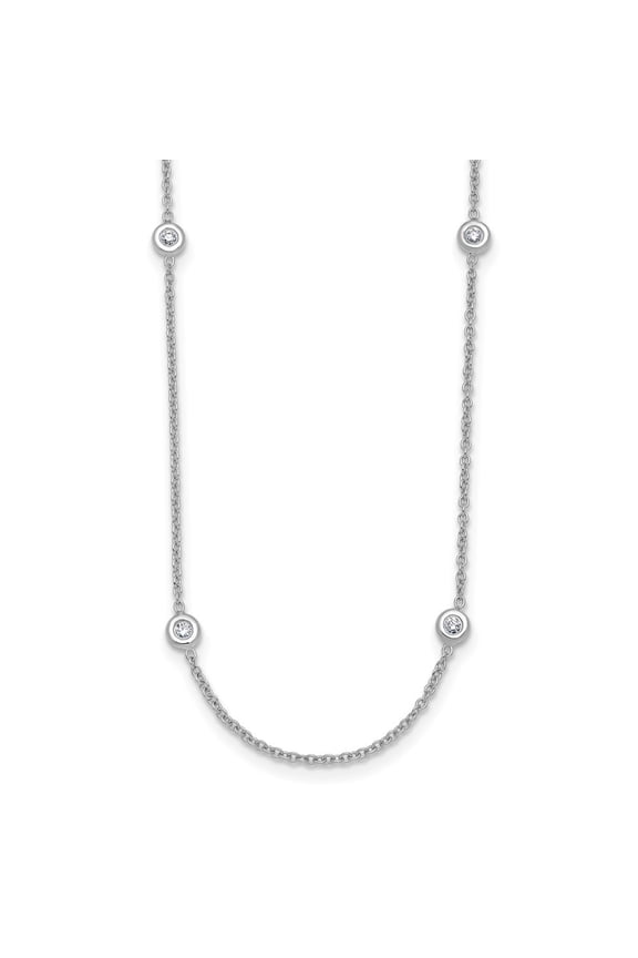 18K White Gold 1.7 mm Solid Diamond Station Chain Necklace for Women 16"